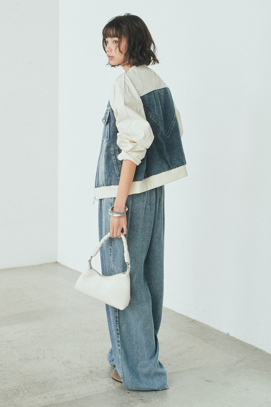 【着回しセット】[SET]テンセルデニムシャツ+テンセルデニムイージーワイドパンツ+ナイロンデニムドッキングブルゾン(3set)