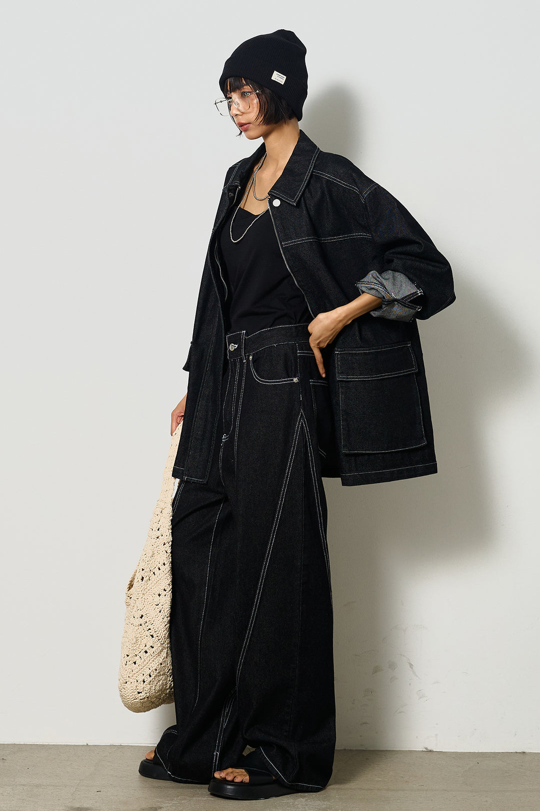 【即納】ステッチデザインデニムジップジャケット