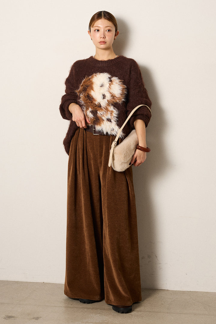 [SET]シャギーニュアンスアニマルニット+ベルトループコーデュロイワイドパンツ(2set)