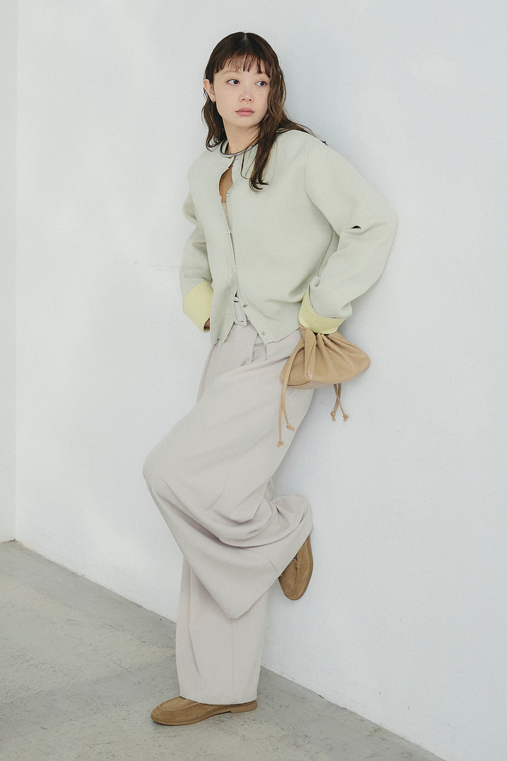 [SET]リバーシブル配色ニットカーディガン+ベルト付きツータックワイドパンツ(2set)