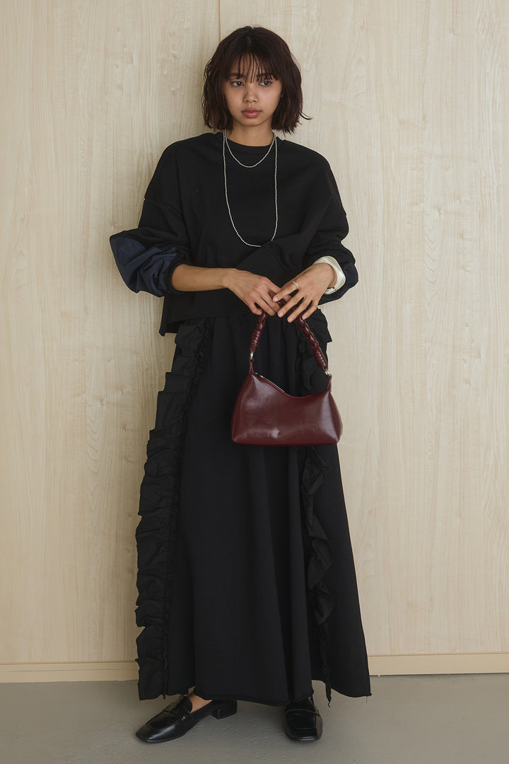 [SET]アームパッチスウェットプルオーバー+ビッグフリルスウェットロングスカート(2set)