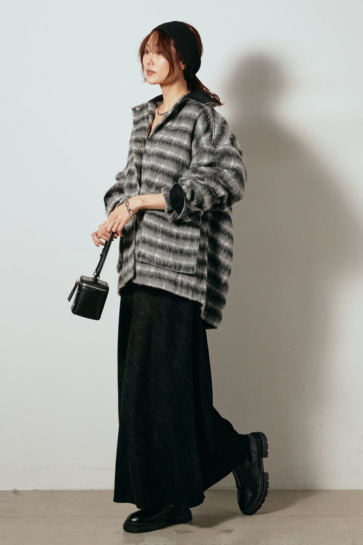 [SET]チェックシャギーミドルカバーオール+スウェードライクロングスカート(2set)