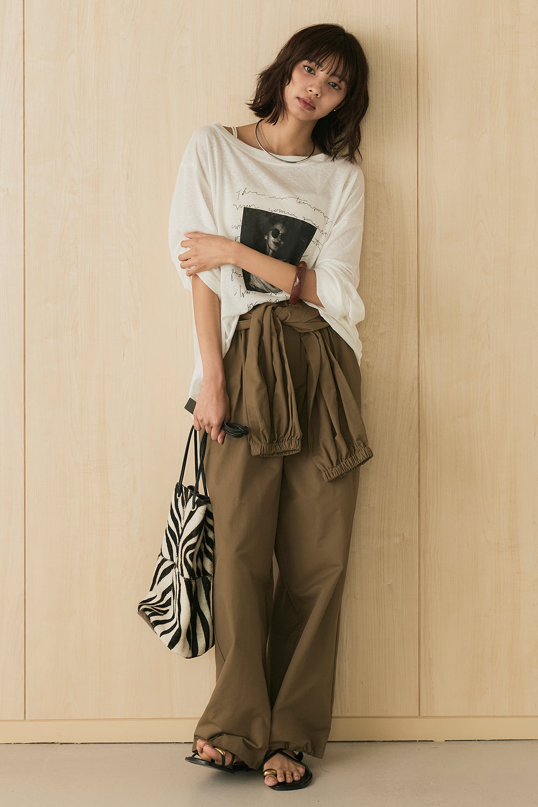 [SET]ヴィンテージグラフィックロンT+合繊ツイルスタンドウエスト巻きジョガーパンツ(2set)