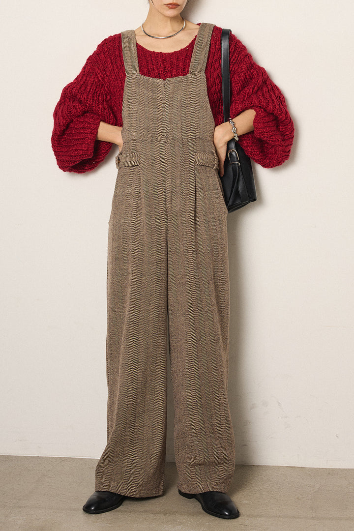 [SET]チャンキースラブニットクロップドプルオーバー+クラシックヘリンボーンサロペット(2set)