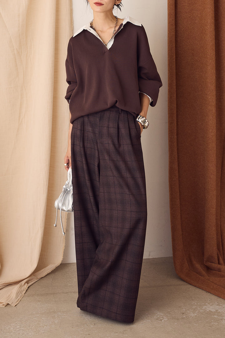 【即納】タック入りタータンチェックワイドパンツ