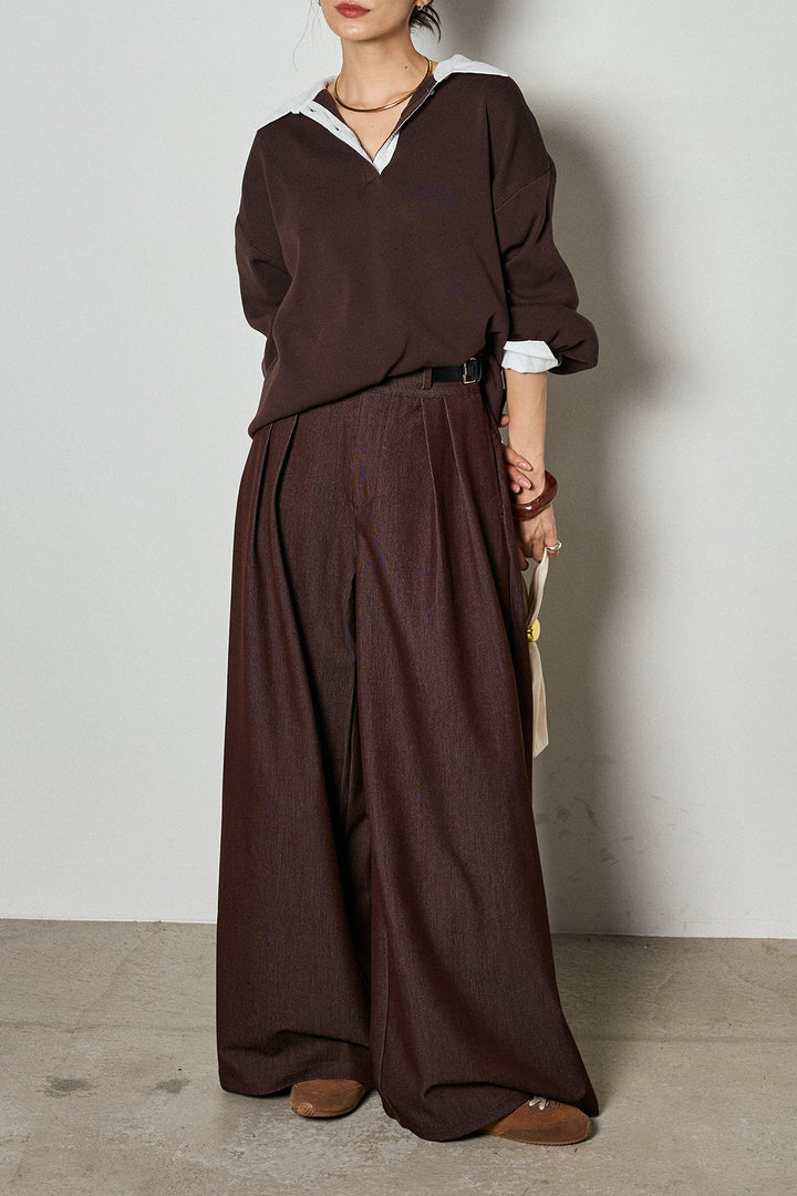 【即納】ウエストベルト付きタックワイドパンツ