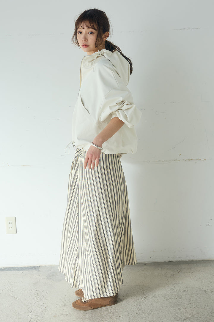 [SET]ネック裾絞りブルゾンアウター+マルチピンストライプ柄巻きスカート(2set)