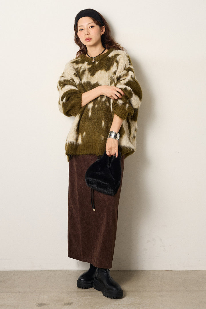 【着回しセット】[SET]モヘアタッチマーブルニット+タック入りコーデュロイワイドパンツ+ロープベルト付きスウェード調スカート(3set)