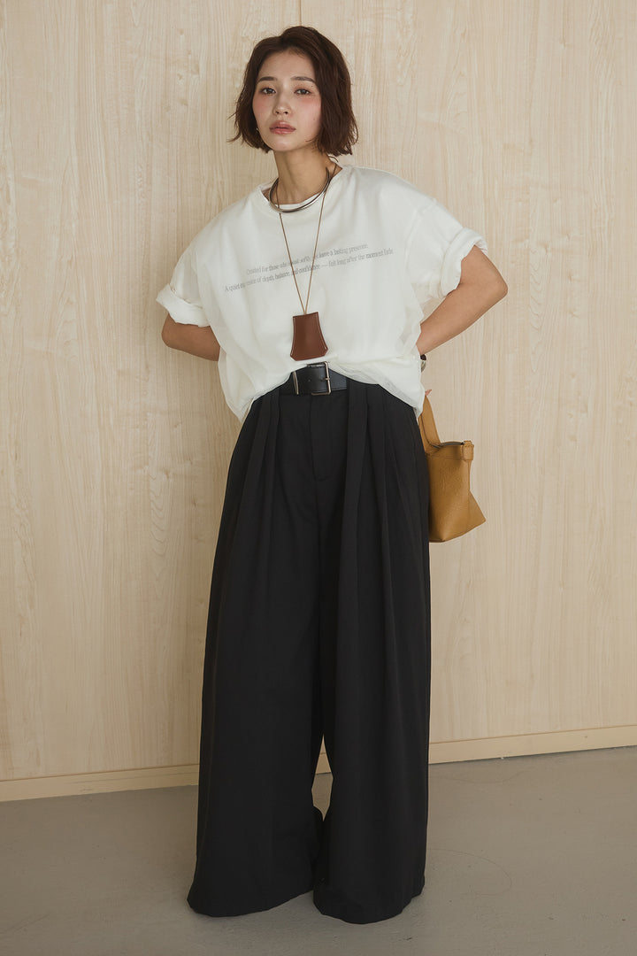 [SET]綿天竺Tシャツ×チュールトップス+ベルト付きビックループワイドパンツ(2set)