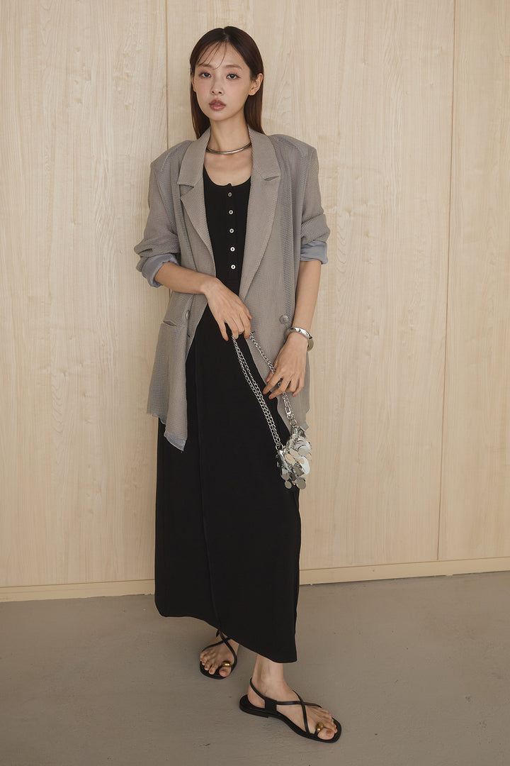 [SET]メッシュテーラードワイドジャケット+ノースリロングワンピース(2set)