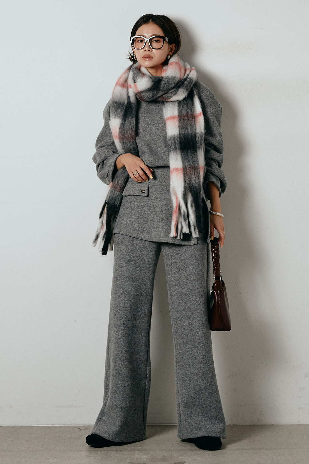 [SET]チェックマフラー付きニットSETUP