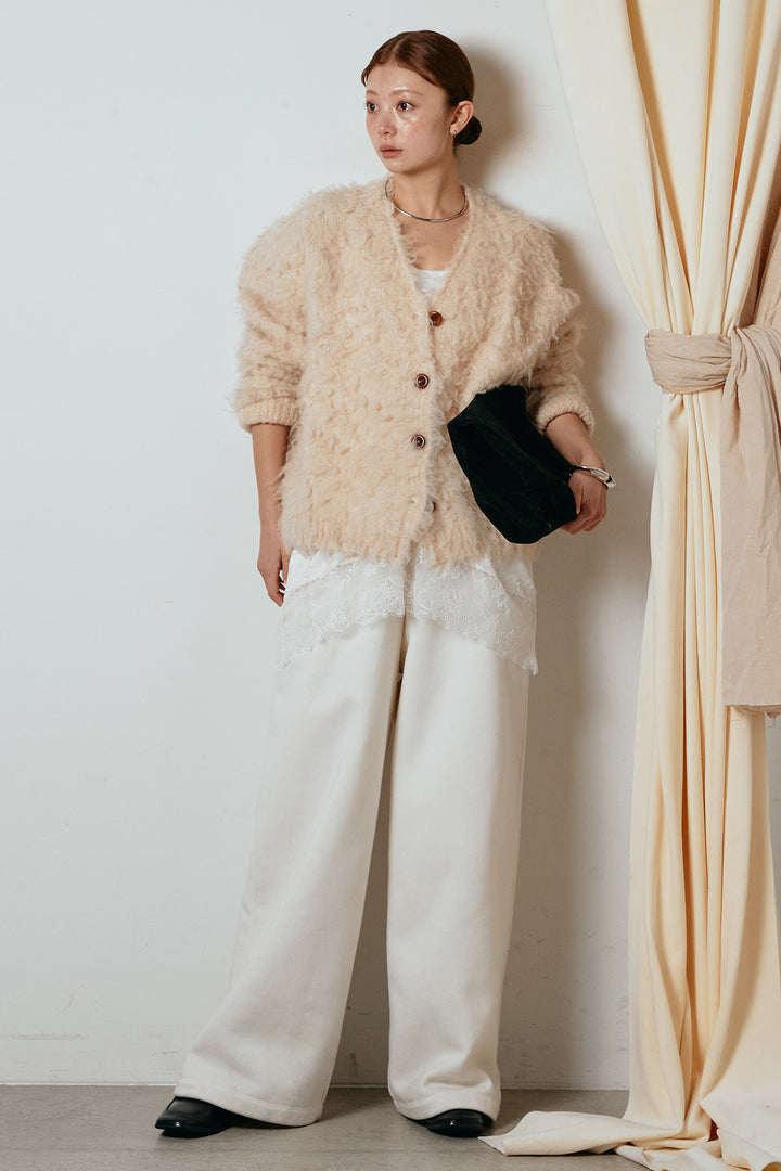 [SET]ルーズシャギーニットカーディガン+レース切り替えキャミソール(2set)