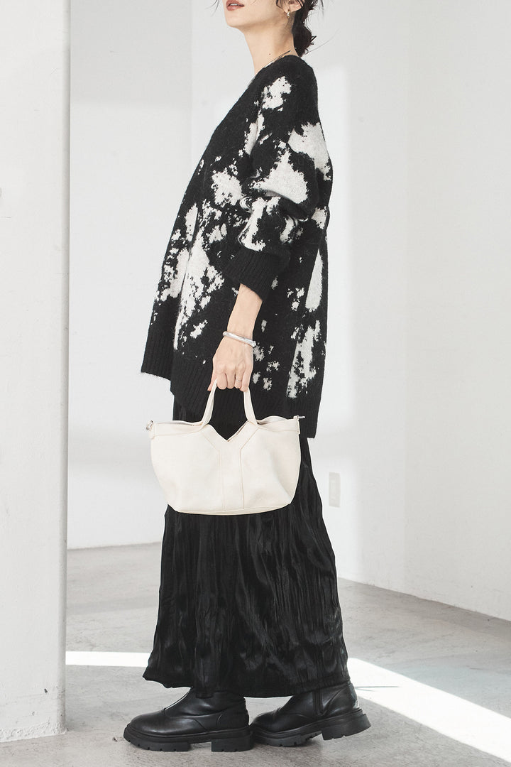 [SET]アブストラクト柄ニットプルオーバー+ベロアロングプリーツスカート(2set)