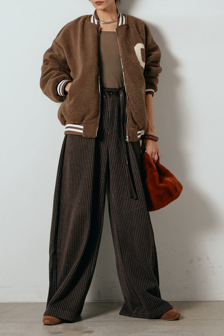 [SET]ロゴスタジャンボアブルゾン+レザーライク配色ストライプパンツ(2set)