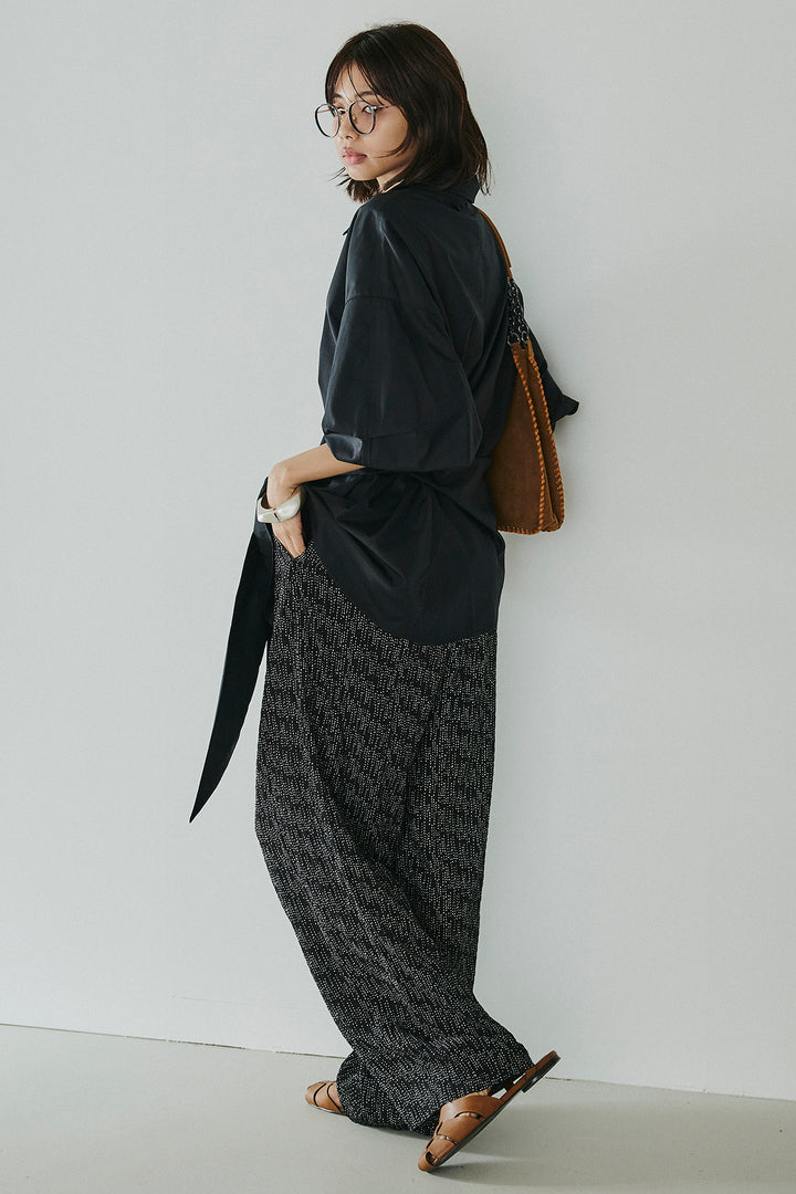 [SET]襟付き巻きデザインシャツ+シアーランダムドットラフパンツ(2set)