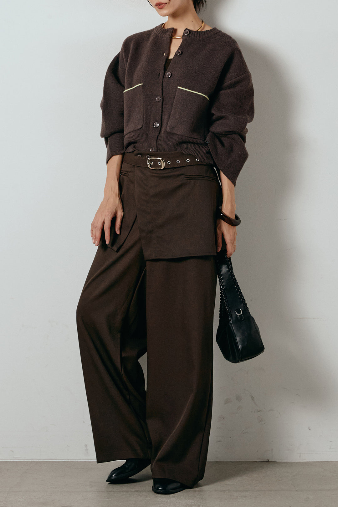 アルパカタッチダブルフェイスカーディガン/ブラウン