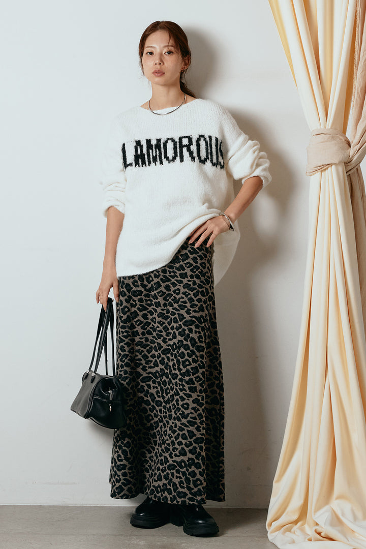[SET]フロントロゴデザインニットトップス+レオパードロングスカート(2set)