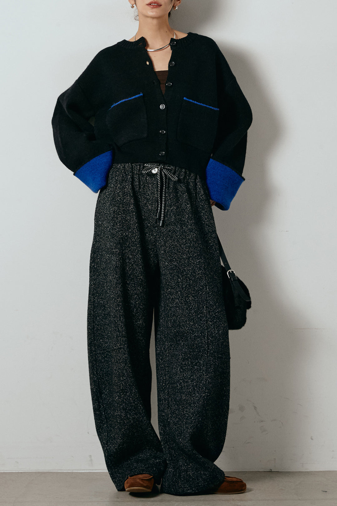 アルパカタッチダブルフェイスカーディガン/ブラック