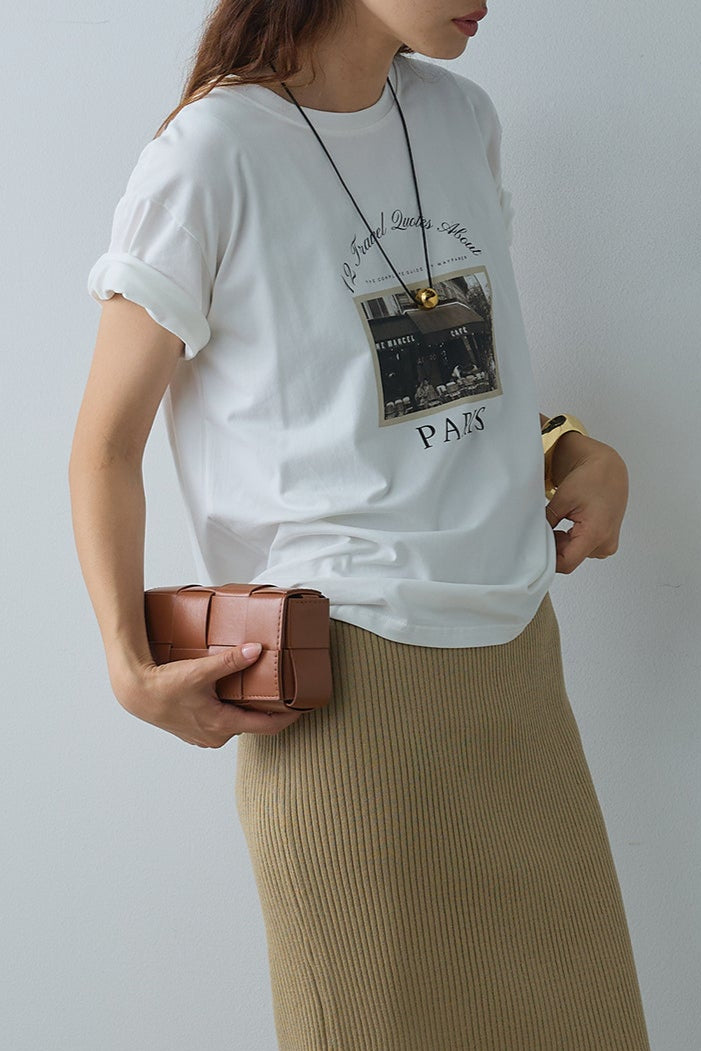 [SET]PARISフォトTシャツ+パッド付きスクエアネックリブニットワンピース(2set)