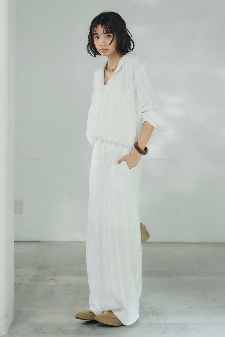 [SET]ストライプジャガードフードシャツ+ストライプジャガードロングイージーパンツ(2set)