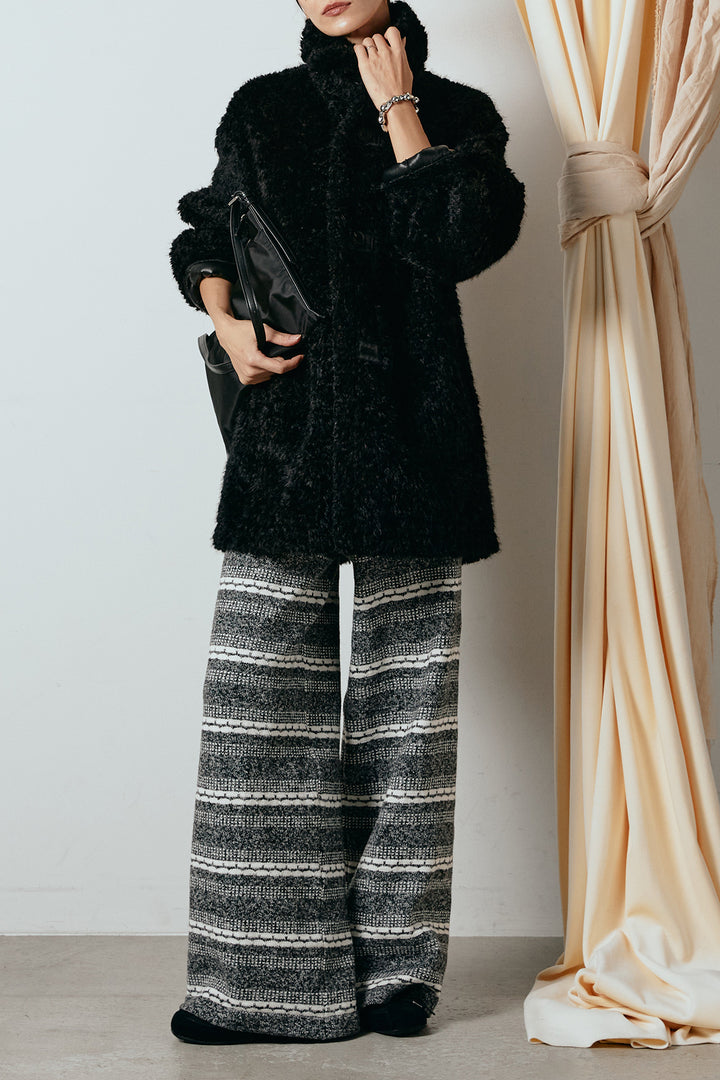 [SET]リバーシブルボアアウター+マルチライン柄リラックスニットパンツ(2set)