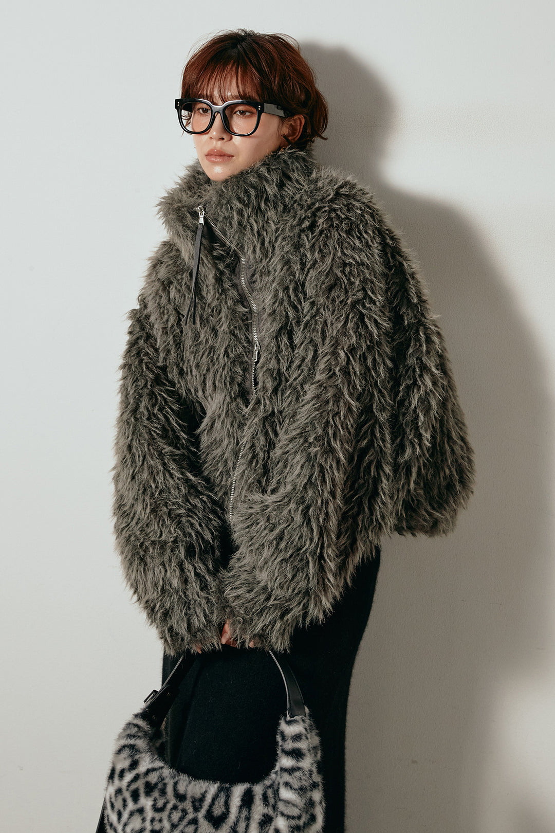 [SET]ミックスシープファースタンドブルゾン+ノースリーブニットロングワンピース(2set)