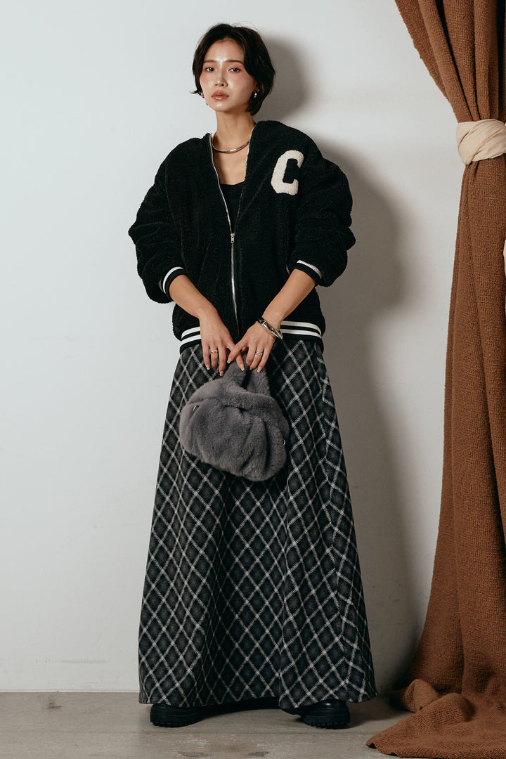 [SET]ロゴスタジャンボアブルゾン+フロッキー起毛チェックスカート(2set)