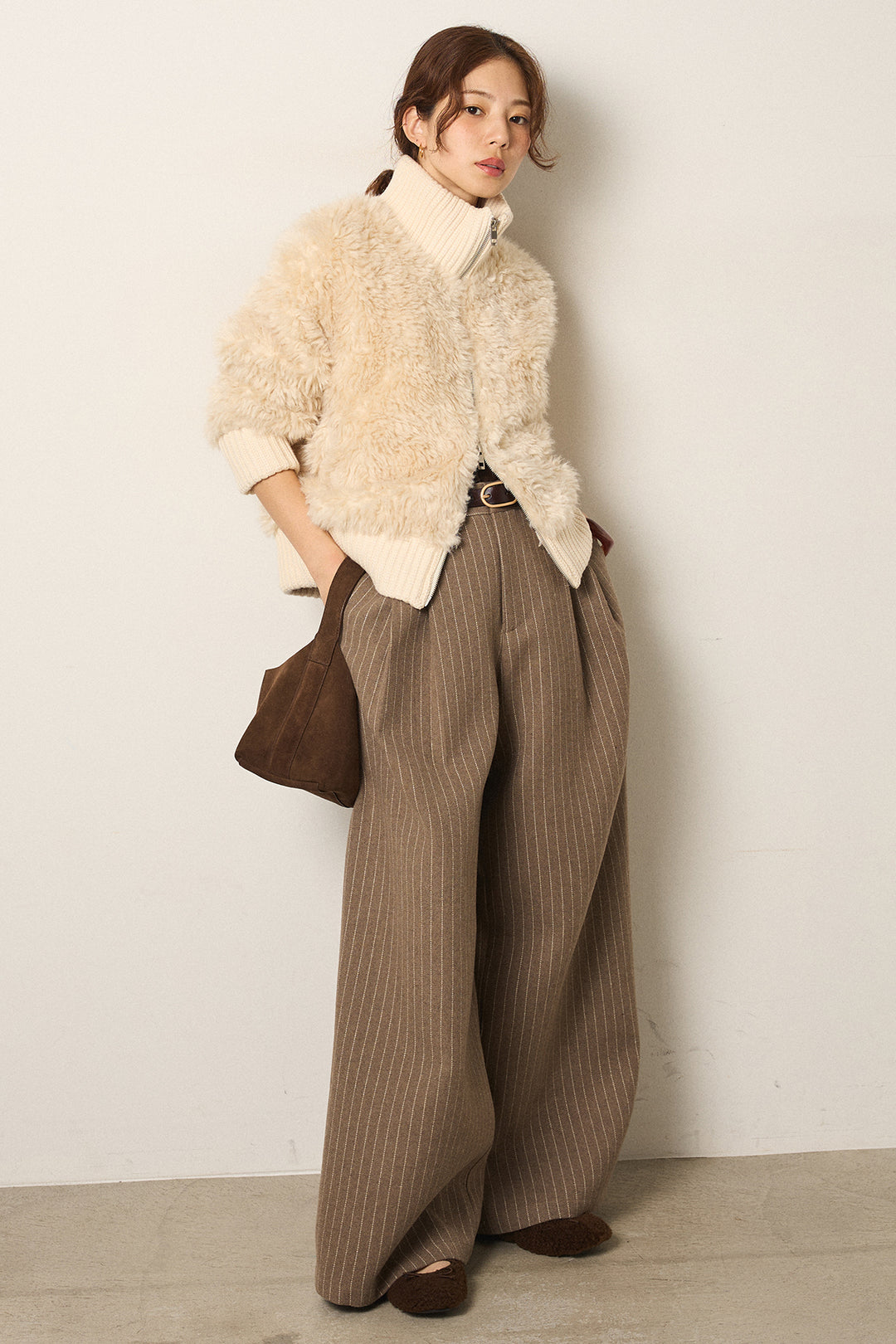 [SET]ハイネックボアブルゾン+ウールライクストライプパンツ(2set)