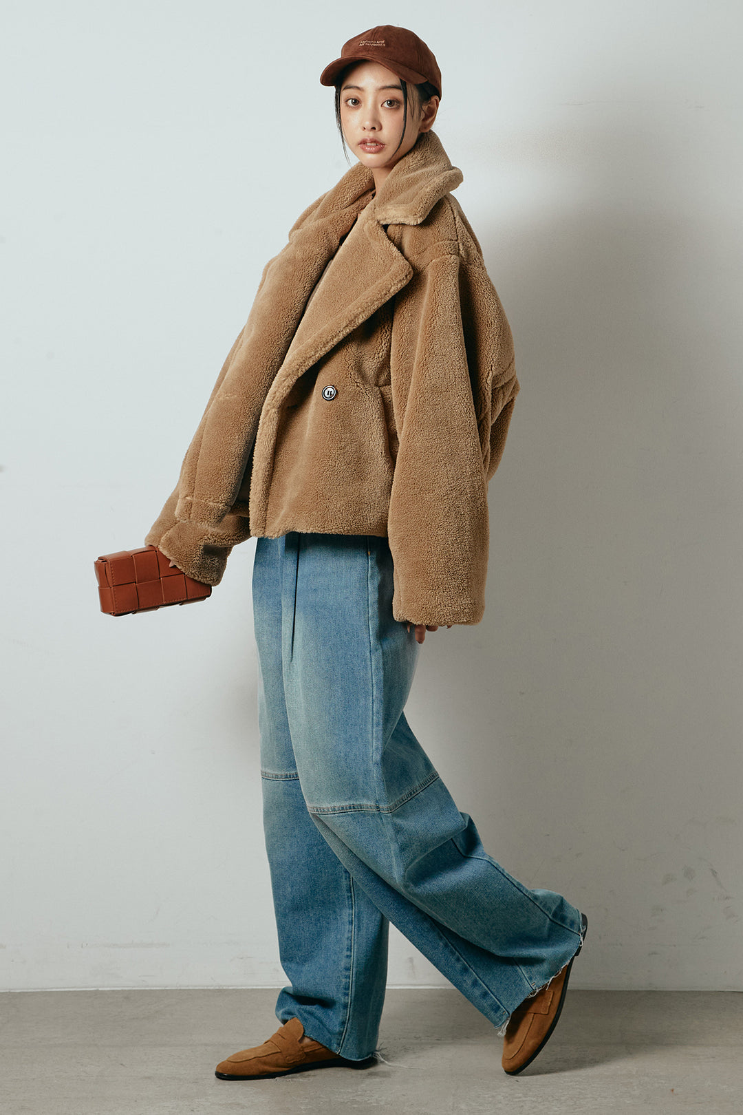 【2月中旬発送】
[SET]テディボアショートジャケット+加工デニムタックコクーンワイドパンツ(2set)