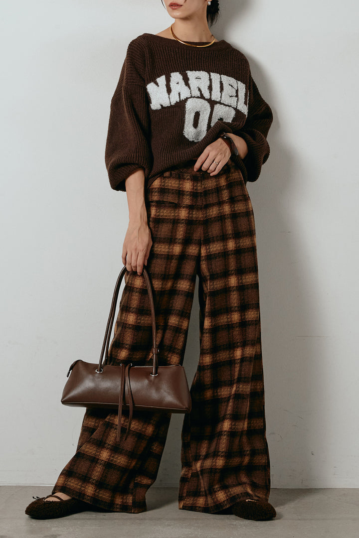 [SET]ロゴジャガードニットトップス+ルーズタータンチェックワイドパンツ(2set)