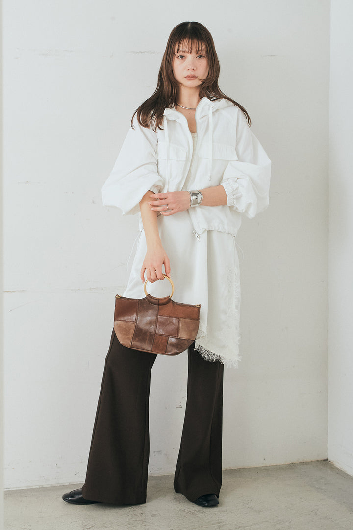 [SET]ナイロンボリュームWジップパーカーブルゾン+細編みベルト付きパンツ(2set)