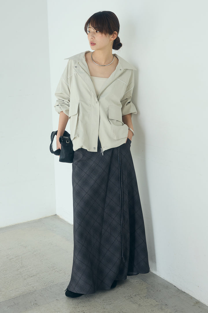 [SET]合繊ツイルバルーンジャケット+タータンチェック柄フロントデザインスカート(2set)