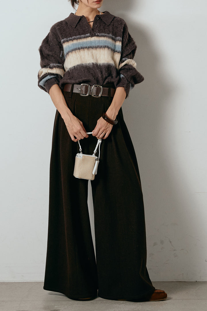 アルパカタッチボーダーポロニット/ブラウン