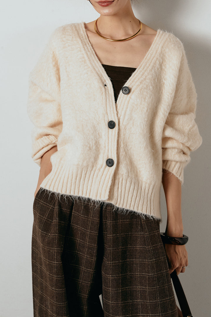起毛ボタンニットカーディガン/アイボリー