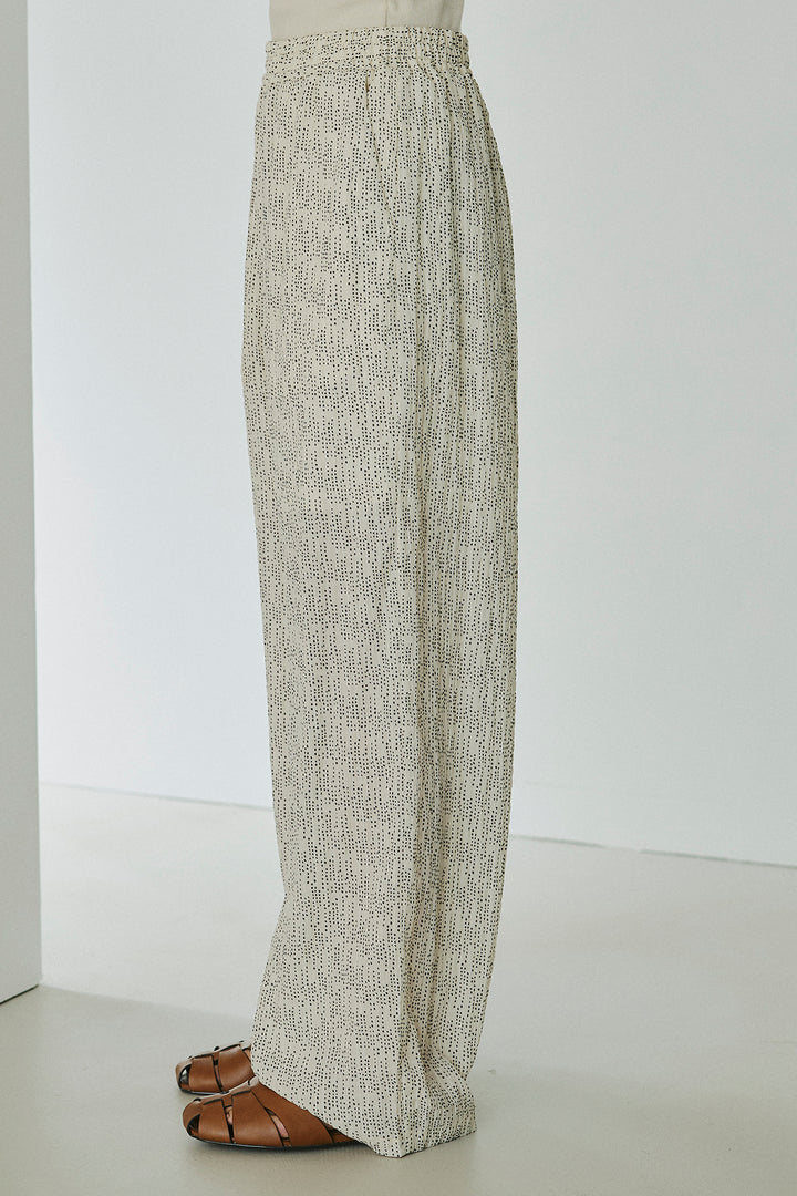 [SET]襟付き巻きデザインシャツ+シアーランダムドットラフパンツ(2set)