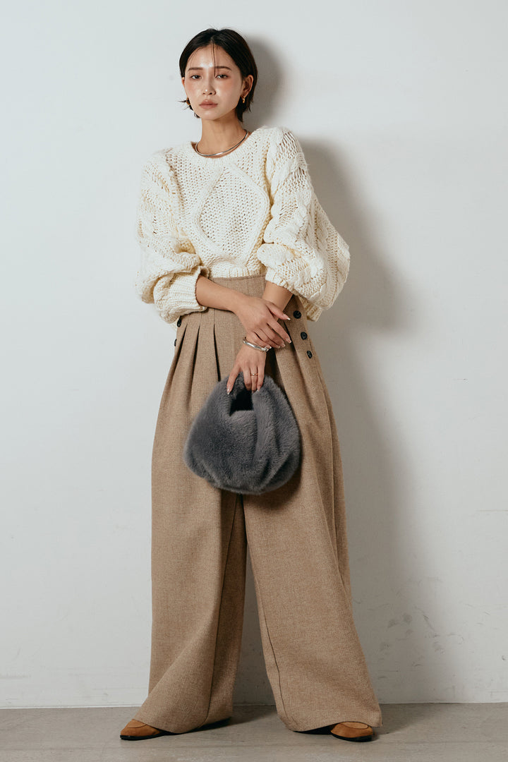 [SET]ロービングケーブルショート丈プルオーバー+サイドボタンツイードタックパンツ(2set)