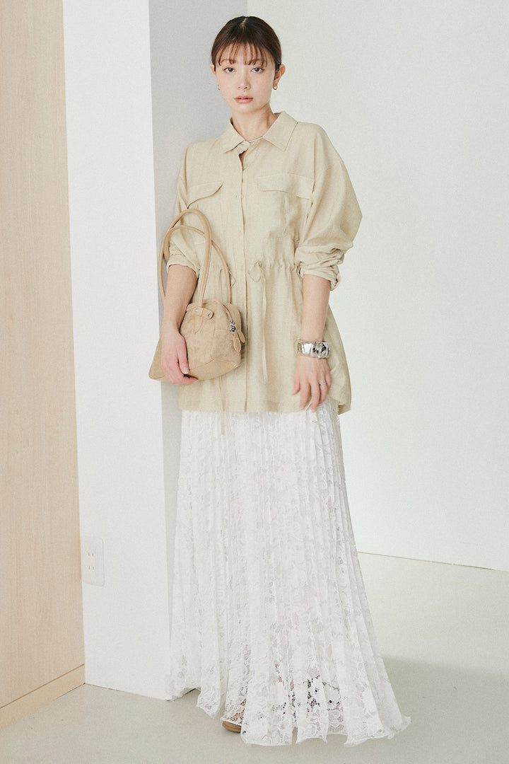 [SET]リネンブレンドシアーサファリシャツ+リラックスプリーツスカート(2set)