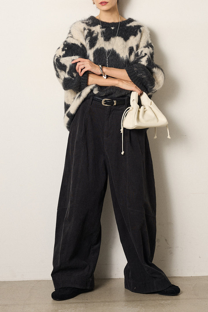 【着回しセット】[SET]モヘアタッチマーブルニット+タック入りコーデュロイワイドパンツ+ロープベルト付きスウェード調スカート(3set)