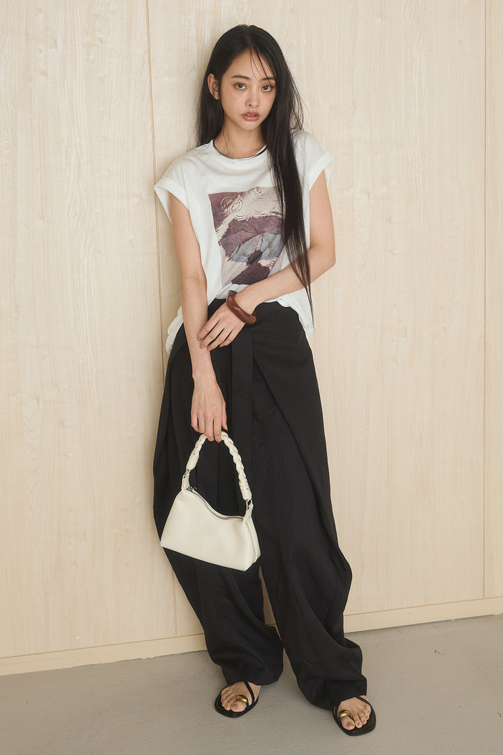 [SET]スクエアニュアンス柄Tシャツ+前結びタックワイドパンツ(2set)