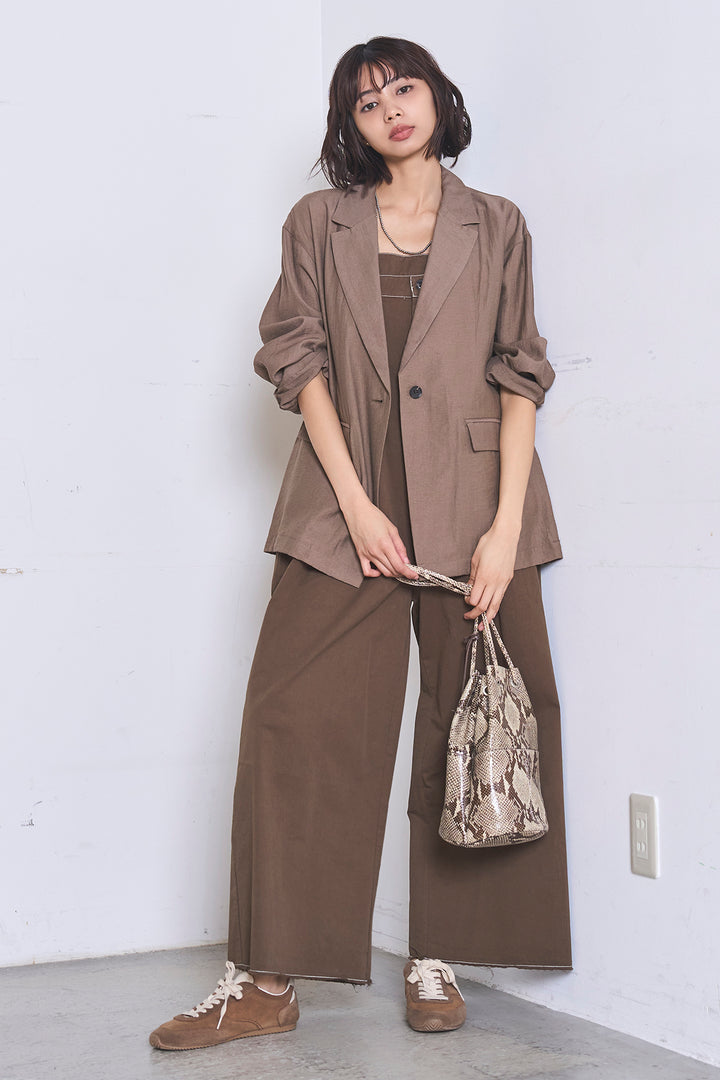 [SET]リネンブレンドテーラードシアージャケット+綿ツイルアシメサロペット(2set)