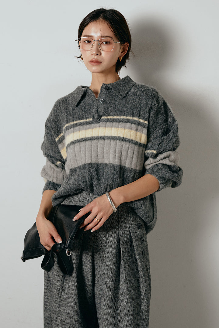 アルパカタッチボーダーポロニット/チャコール