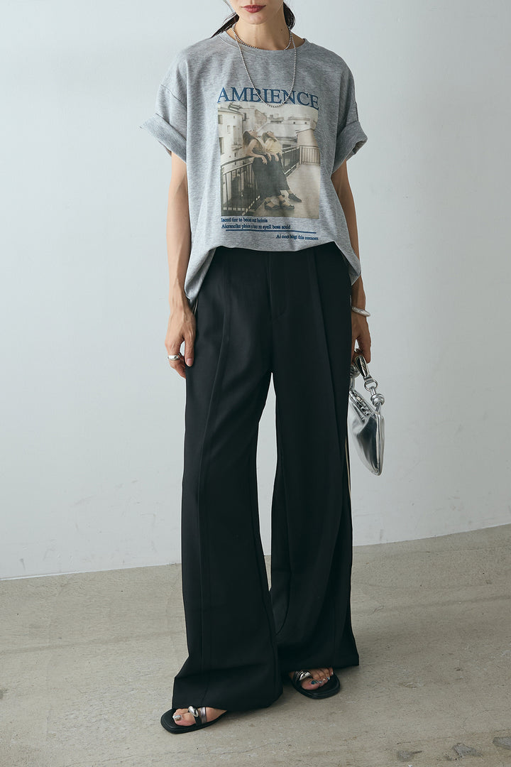 [SET]AMBIENCEフォトプリントTシャツ+サイドラインワイドスラックスパンツ(2set)