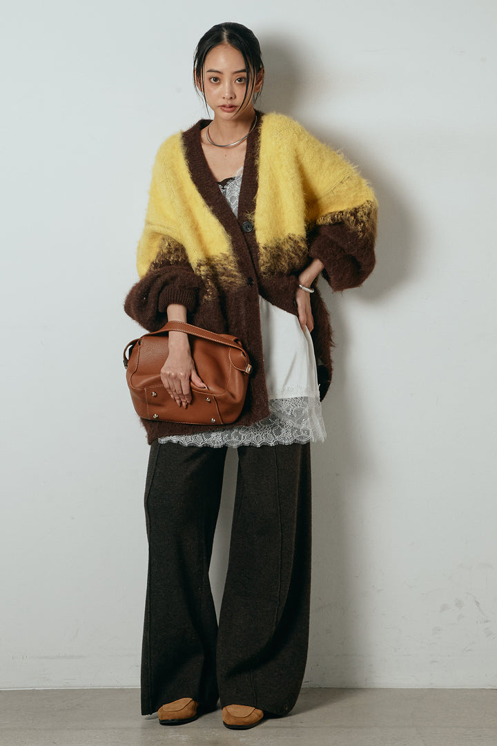 [SET]起毛グラデーションニットカーディガン+レース切り替えキャミソール(2set)