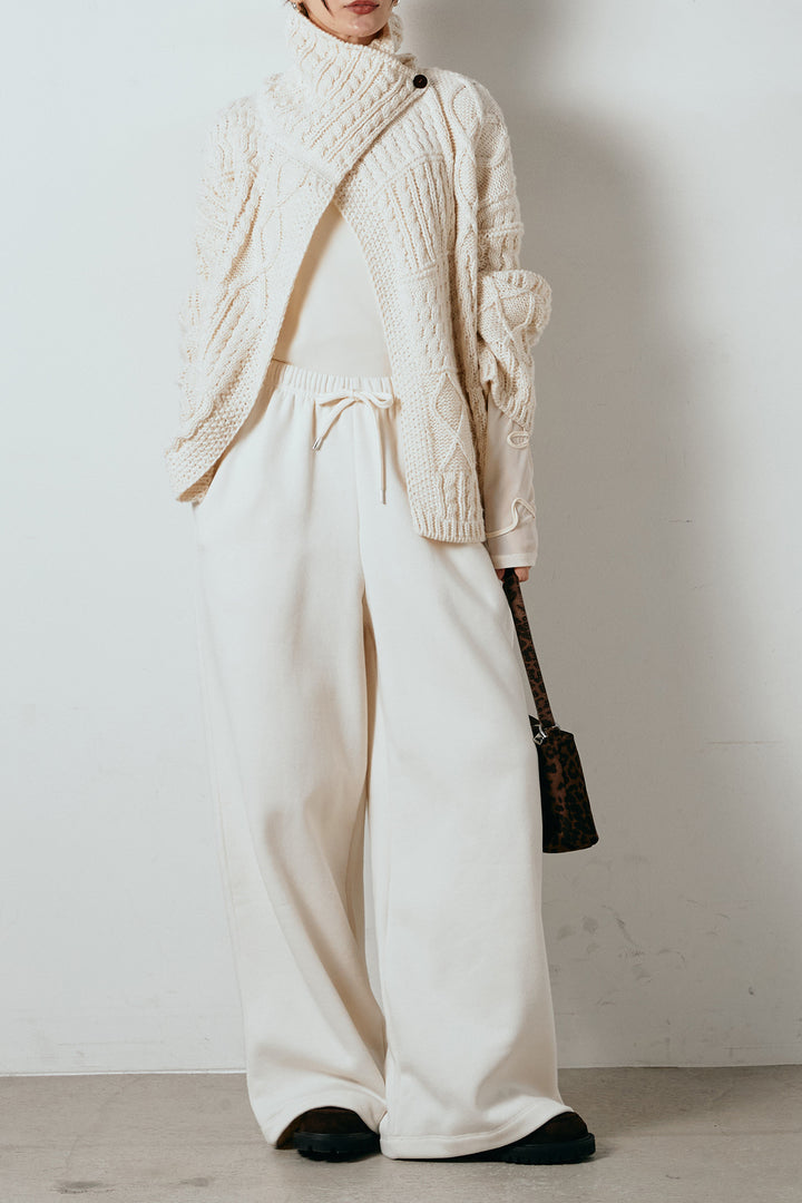 [SET]ビッグカラーケーブル編みニットトップス+裏起毛スウェットワイドパンツ(2set)