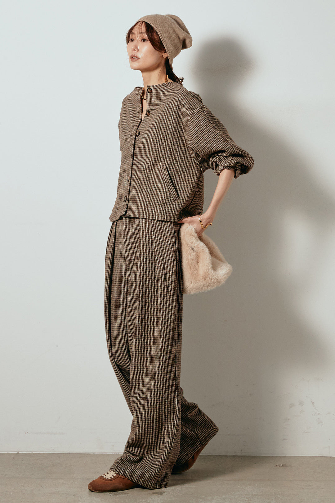 [SET]ノーカラーガンクラブチェックジャケット+ガンクラブチェックタックパンツ(2set)