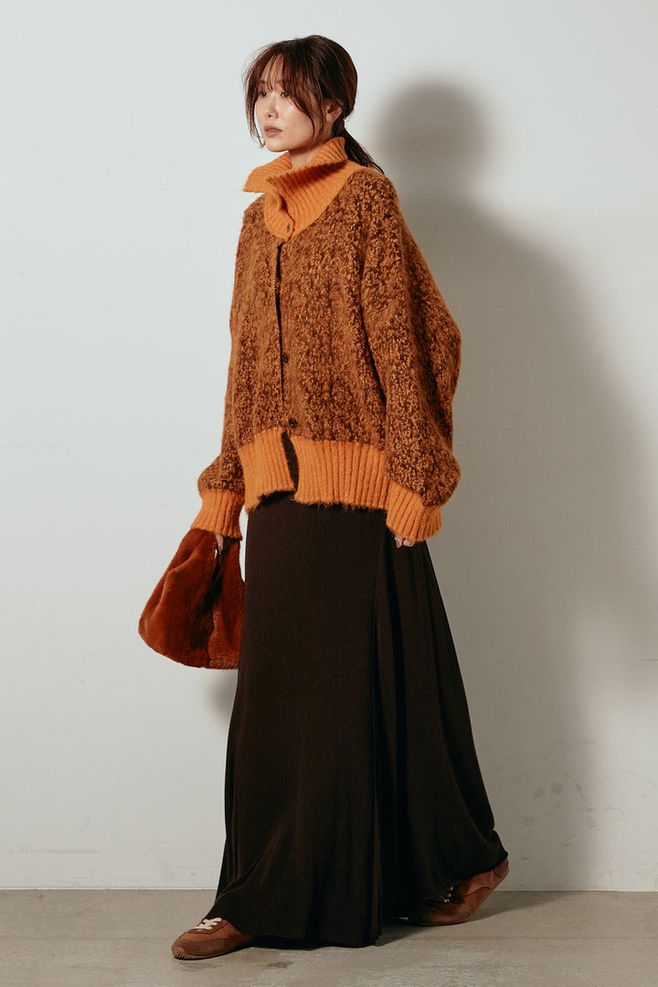 [SET]ハイネックミックスニットトップス+サイド切り替えリブニットロングスカート(2set)