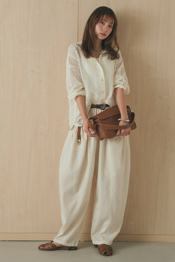 [SET]長袖襟付きレースシャツ+ポケットタックフォルムパンツ(2set)