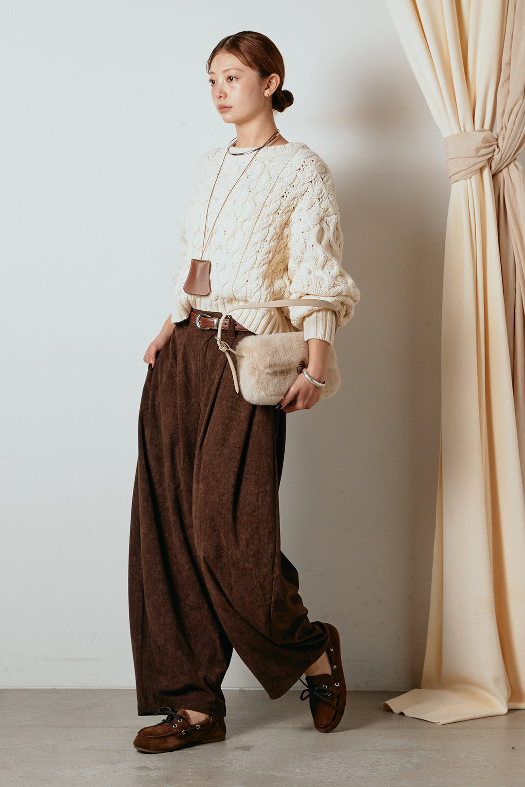 [SET]バルキーケーブルプルオーバー+コーデュロイサイドタックコクーンパンツ(2set)