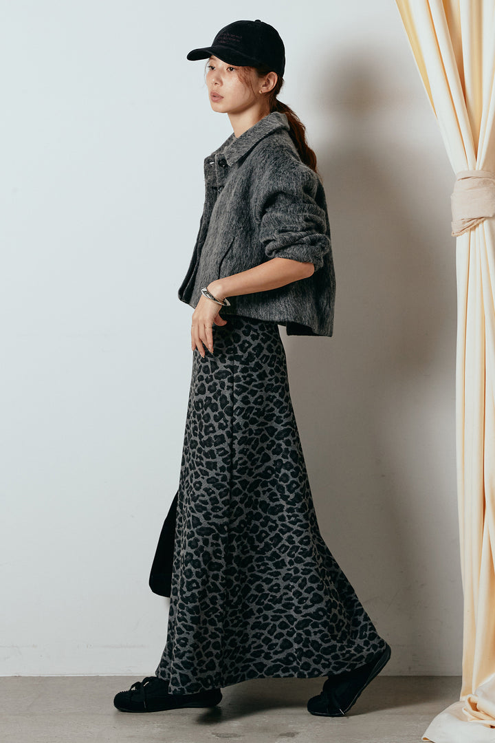 [SET]シャギーショートジャケット+レオパードロングスカート(2set)