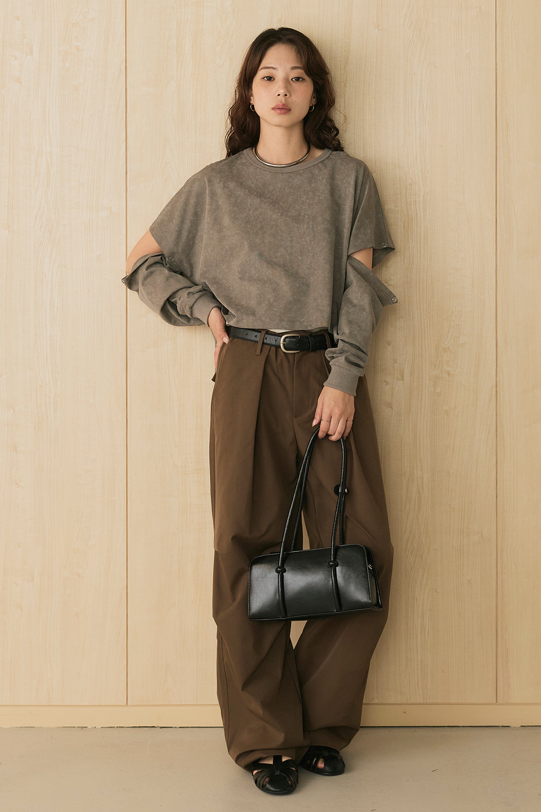 [SET]セパレートフェードTシャツ+ニーサイドタックウエストドロストパンツ(2set)